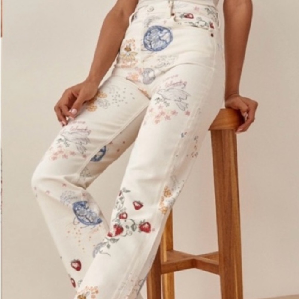 Floral Embroidered High-Waisted Jeans
